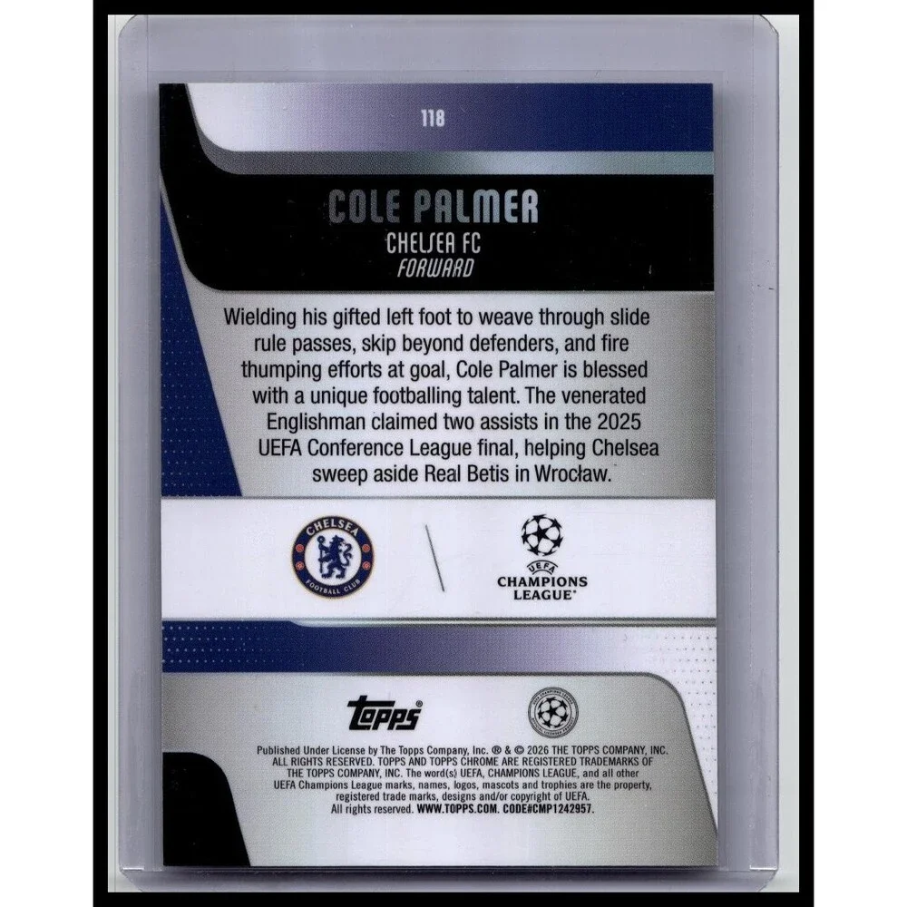 2025-26 Topps Chrome UEFA Cole Palmer #118 Chelsea FC Gold Refractor #/50